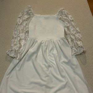 white floral lace short flowy dress